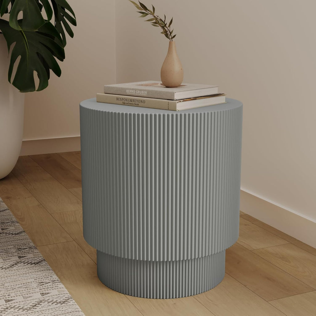 LeisureMod Eden Modern Side End Table – Indoor and Outdoor Accent Table for Living Room, Bedroom, Patio, Balcony, Porch, Garden, Small Spaces in Light Grey