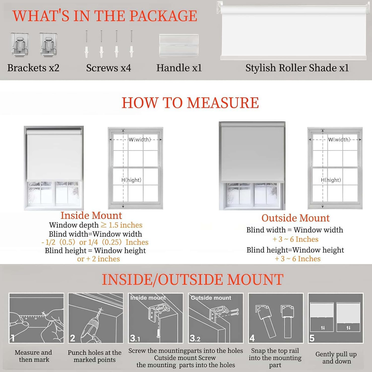 Cordless Roller Shades Room Darkening with Spring System Rolled Up Shades Blackout Blinds Door Windows Blinds for Home and Office UV Protection Window Blind.White.43 W x 104' H