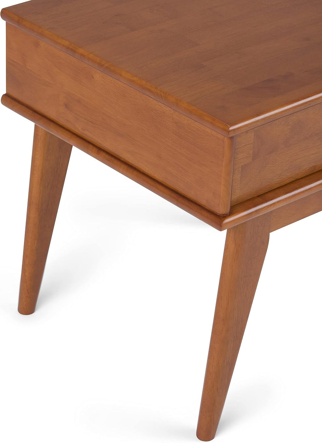 SIMPLIHOME Draper End Table - 22 inch Wide Solid Hardwood Rectangular Accent Table with Storage Drawer in Teak Brown, Mid-Century Modern Nightstand or Lamp Stand for Living Room or Bedroom