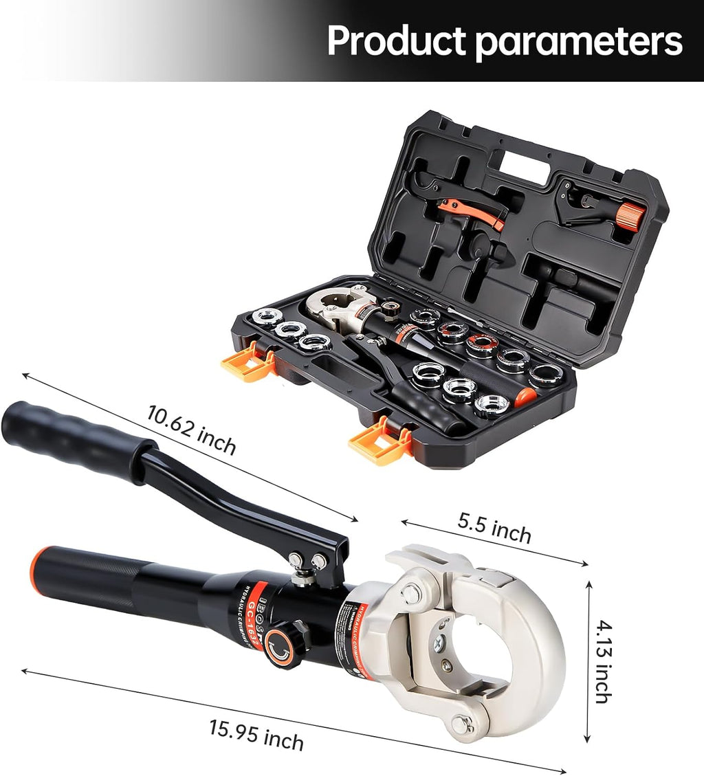 Hydraulic Copper Pipe Tube Fittings Crimping Tool with1/2,3/4,1' Dies for Copper Pipe and F877 Stainless PEX Press Sleeves,3/8',1/2',5/8',3/4',1' Dies for ASTM F1807 Pex Pipe Copper Ring