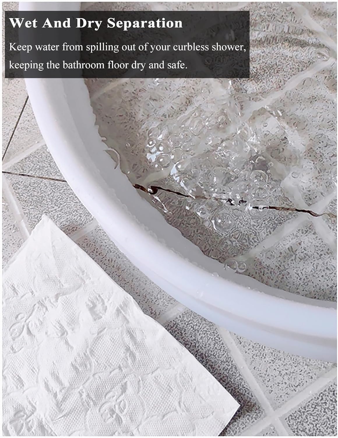 Shower Water Splash Guard Tall 4Inch, Black White Gray Water Stopper Barrier for Kitchen Sink Bathroom Floor Door, Edge Water Lip Retaining Strips/ Shield Self Adhesive Collapsible Bumpers ( Color : W