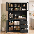 71' Kitchen Pantry Cabinet,Tall Storage Cabinet with Doors & Shelves Adjustable, Kitchen Storage Hutch with Microwave Shelf,Coffee Bar,Led Lights&Charging Station,Corner Pantry Cabinet for Living Room
