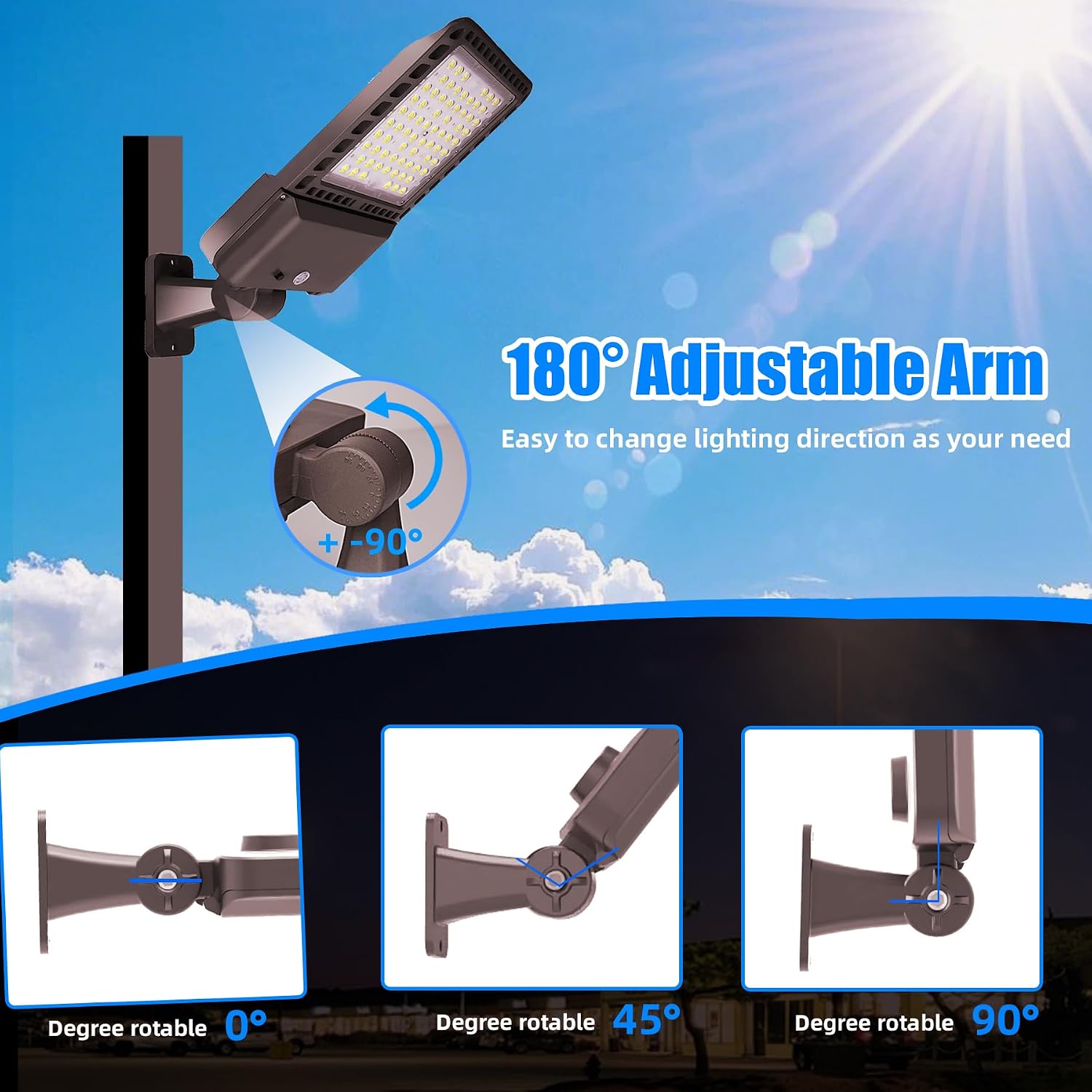 200W LED Parking Lot Light with Adjustable Arm Mount 6 Pack 28,000LM 5000K Commercial Area Street Flood Light with Dusk to Dawn Photocell IP65 Waterproof, ETL Listed for Road, Playing Field