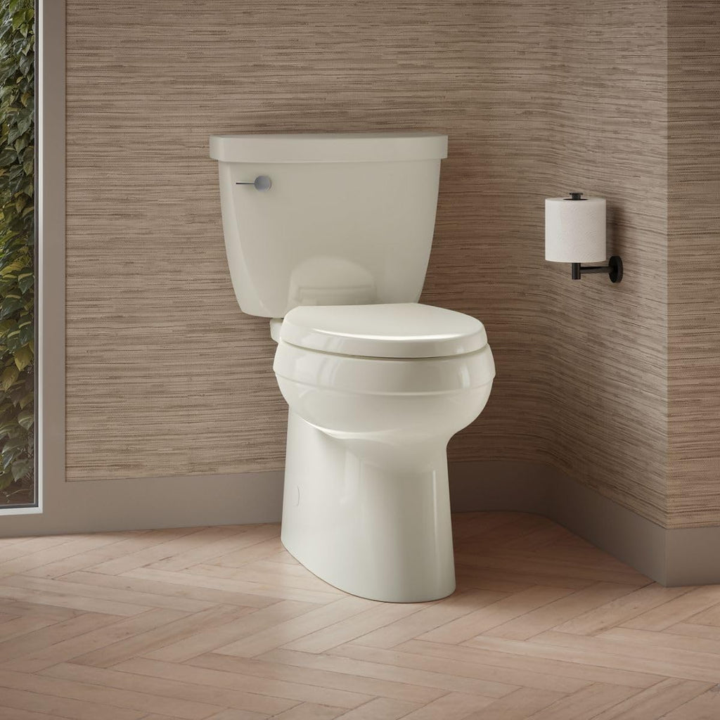 KOHLER 5310-96 Cimarron Comfort Height Skirted Trapway Comfort Height Two-Piece Elongated Toilet, Left-Hand Trip Lever, Biscuit