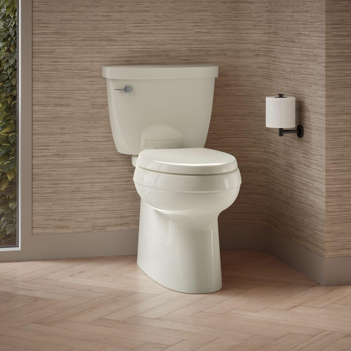 KOHLER 5310-96 Cimarron Comfort Height Skirted Trapway Comfort Height Two-Piece Elongated Toilet, Left-Hand Trip Lever, Biscuit