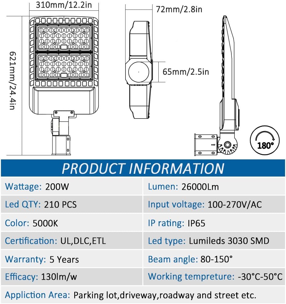 ledmo 200W LED Parking Lot Lights 5000K Street Shoebox Pole Lights Waterproof 26000LM Super Bright Dusk to Dawn Outdoor Commercial Area Flood Security Lighting Slip Fitter for Stadium Sport Garage