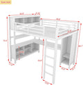 Bellamave Metal Loft Bed with Wardrobe and L-Shaped Desk, Full Size Loft Bed with Storage Cubes and Shelves, Heavy Duty LoftBed for Kids Teens Adults, White