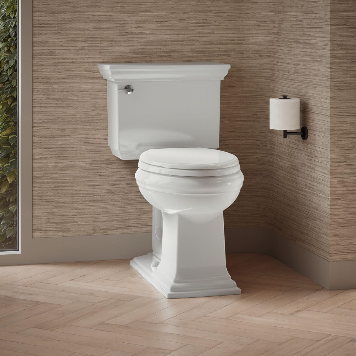 KOHLER K-3817-U-0 Memoirs Stately Comfort Height Two-Piece Elongated 1.28 Gpf Toilet with Aquapiston Flush Technology, Insuliner Tank Liner and Left-Hand Trip Lever, White