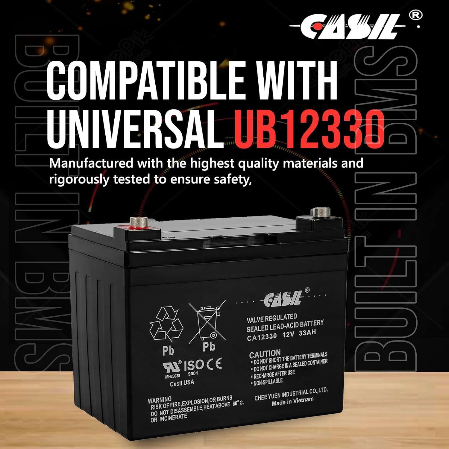 Casil 12V 33Ah SLA AGM Battery – 2 Pack – Compatible with Pride Mobility Jazzy Select, Jazzy 1103 Ultra, Select Elite, and Electric Wheelchairs