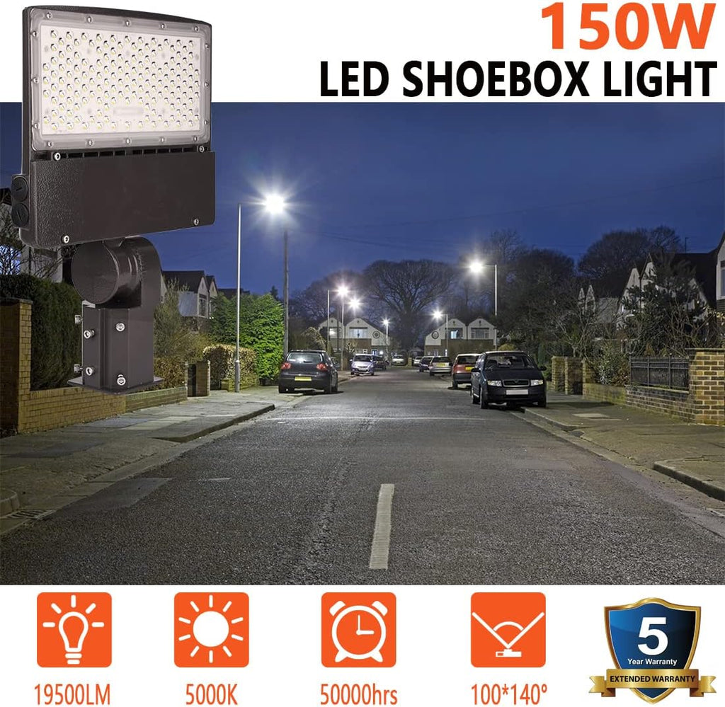 150W LED Parking Lot Lights with Adjustable Slip Fitter Mount,Outdoor Commercial Area Lighting 19500LM 5000K IP65 LED Street Light for Court,Yard,Parking Lot,Roadways (150Watt)