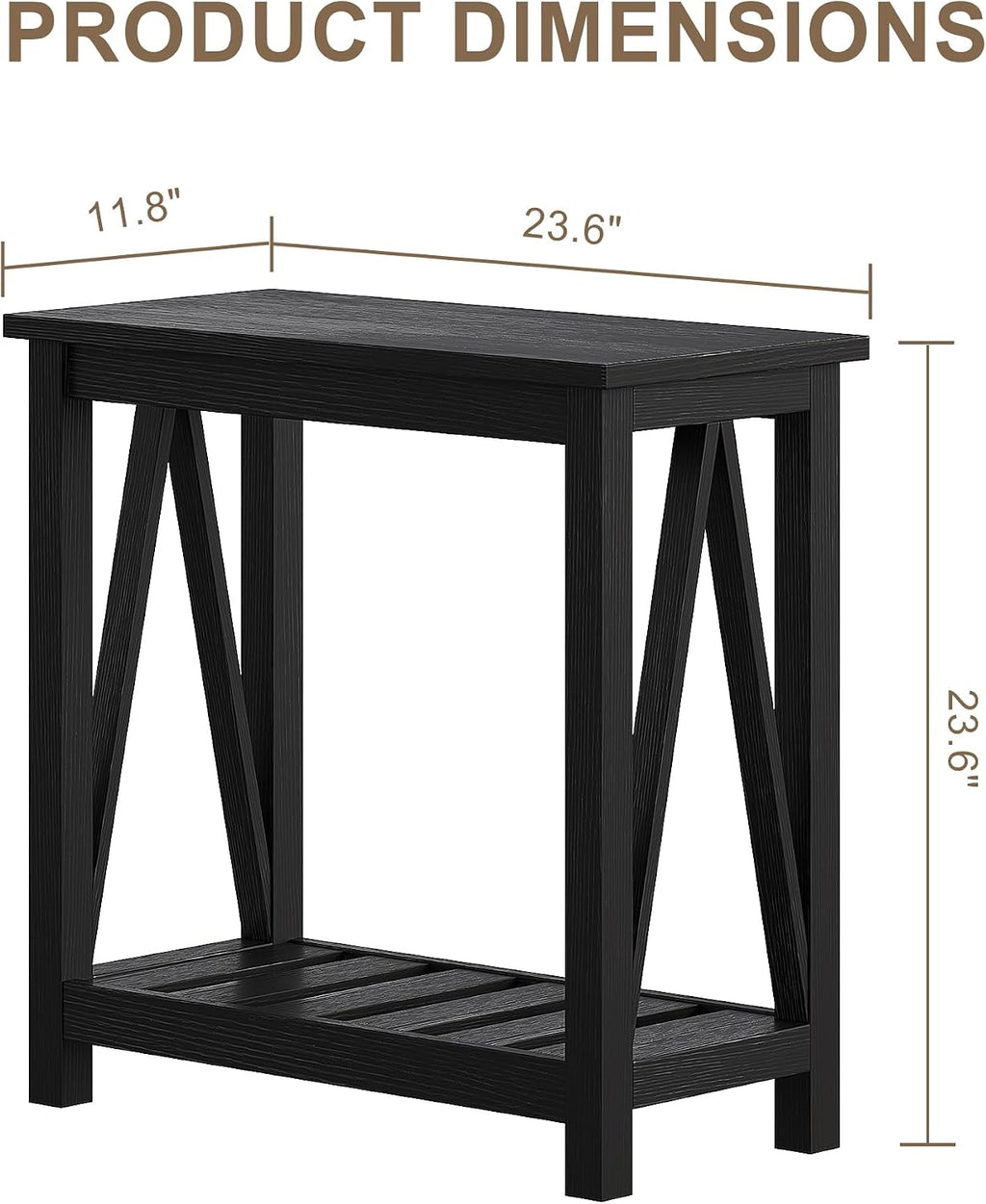 ChooChoo Farmhouse End Table Set of 2, Rustic Vintage Narrow End Side Table with Storage Shelf for Small Spaces, Nightstand Sofa Table for Living Room, Bedroom Black