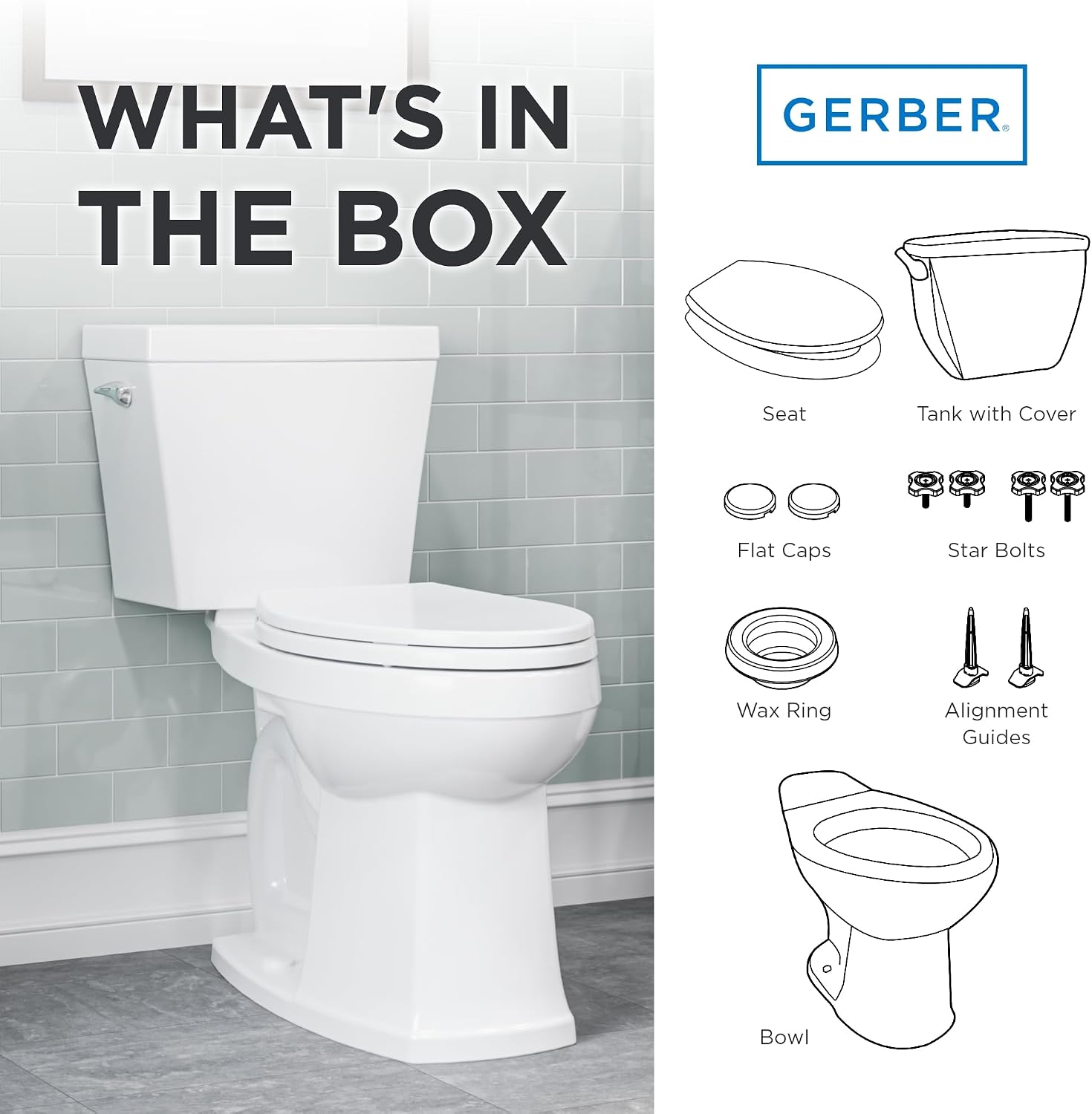 Gerber Avalanche Select 1.28 GPF Two-Piece Toilet with QuietClean Flush & KeepClean Surface, ADA Chair Height, 12-in Rough-In, Soft-Close Seat & Install Kit with Wax Ring, White, GRS48211E
