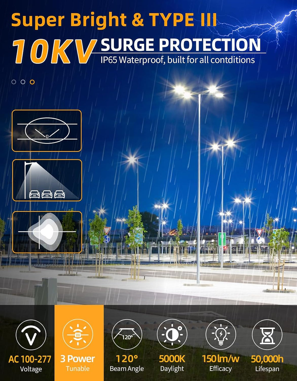 LED Parking Lot Lights 320W 250W 200W, LED Shoebox Light 5000K Adjustable Arm Mount, UL Listed Outdoor Pole Light with Photocell, IP65 Waterproof Commercial Street Area Lighting 100-277V (4 Pack)
