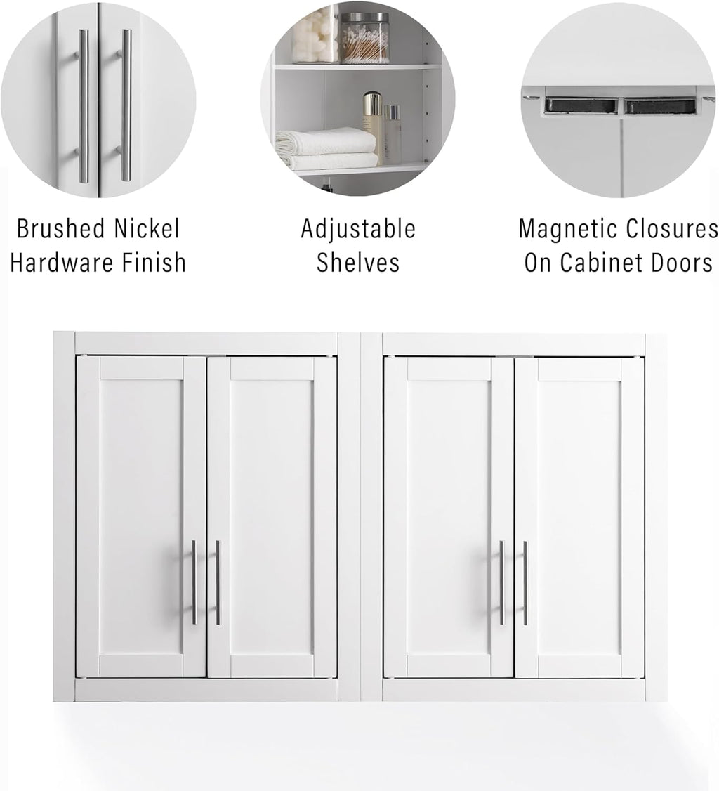 Crosley Furniture Savannah 2-Piece Wall Storage Cabinet, Cabinets for Laundry, Bathroom, Kitchen, White