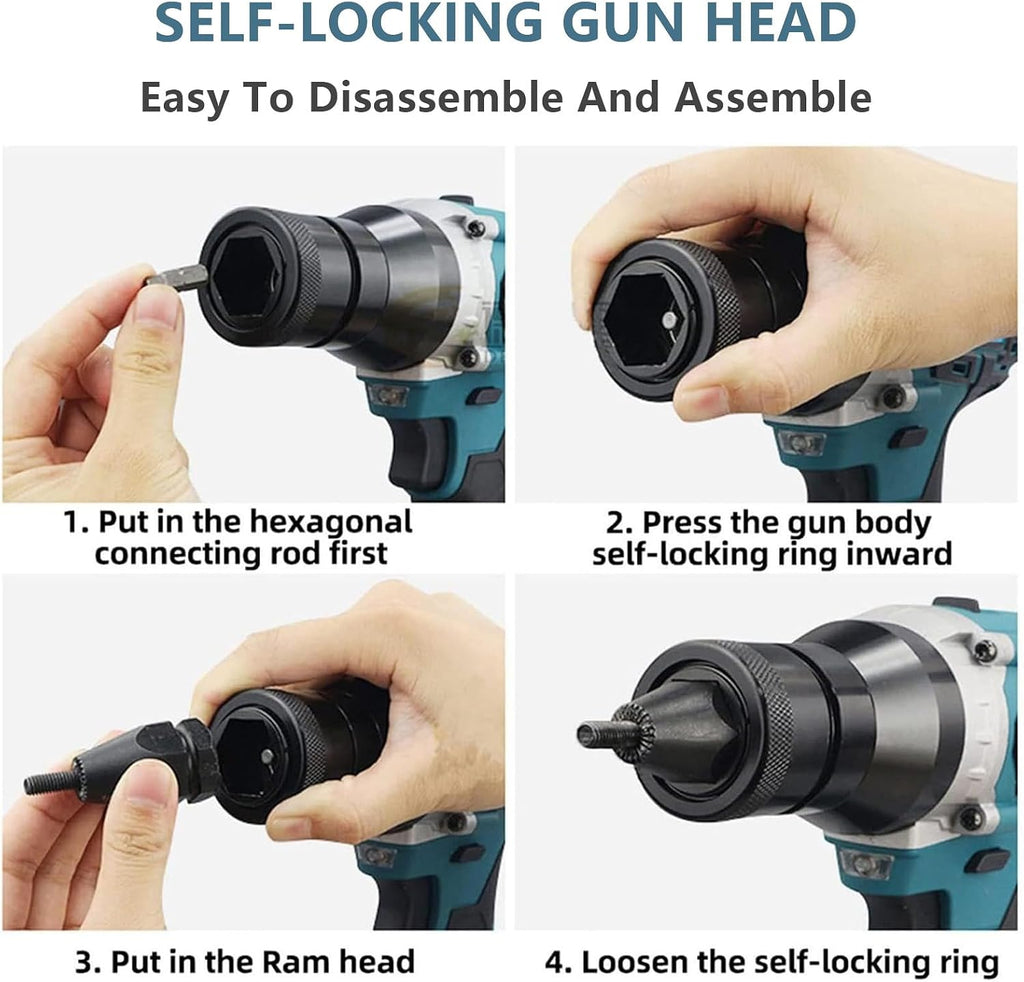 2-in-1 Cordless Rivet Nut Gun Set,Portable Automatic Rivet Gun with M3/M4/M5/M6/M8/M10/M12 Battery Powered Pop Rivet Insert Installation Tool,2Battery-5200mAh