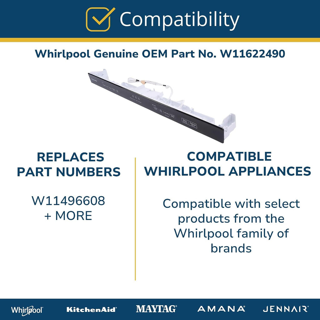 Whirlpool W11622490 OEM Dishwasher Control Panel, White