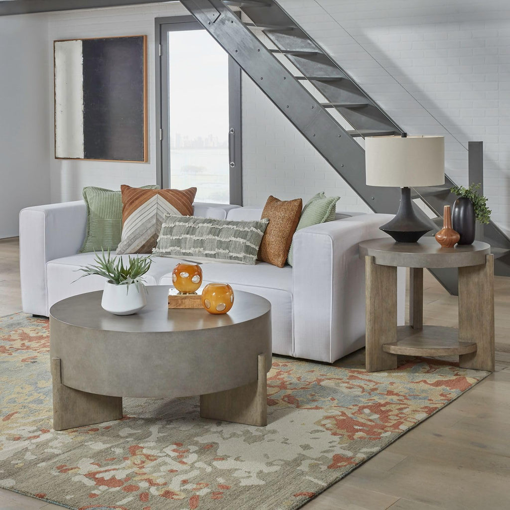 Liberty Furniture Affinity 3 Piece Set - Round Cocktail Table, 2 End Tables - Dusty Taupe Faux Concrete Tops