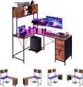 VEVOR L-Shaped Gaming Desk with LED Lights, 62.2-inch Reversible Corner Computer Desk with Power Outlets, Movable CPU Stand & Storage Drawers, Modern Stylish PC Gaming Table for Home Office