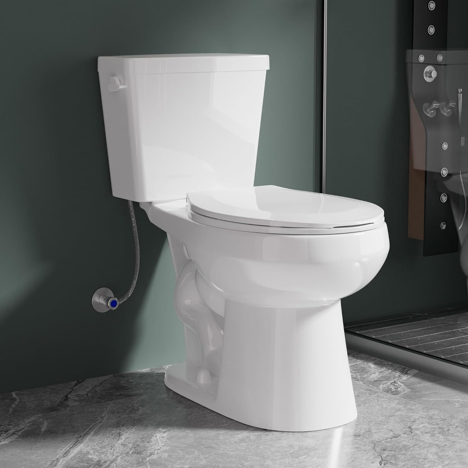 17 Inch Compact Tall Toilet ADA Height Seat 17.5', Single Flush 1.28 GPF, Left-Hand Trip Lever, Powerful Tornado Flush Two Piece, 12' Rough-in for Bathroom, Comfort Bowl Heigh 16.75', White