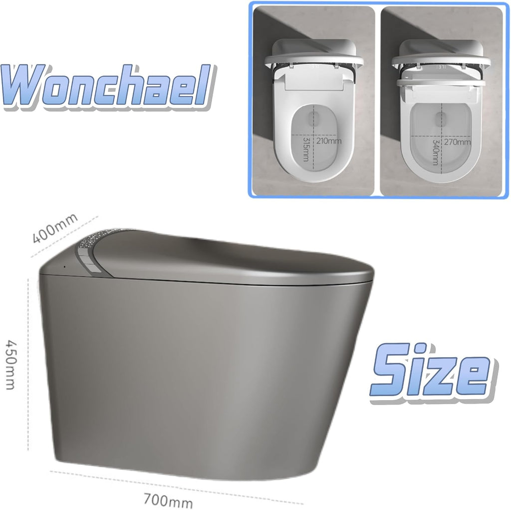 Smart Toilet with Starry Night Lighting Effects,Bidet Build in,Warm Air Drying,LED Light, Heated Seat, Automatic Switch Seat,ADA Comfortable Height (Grey)