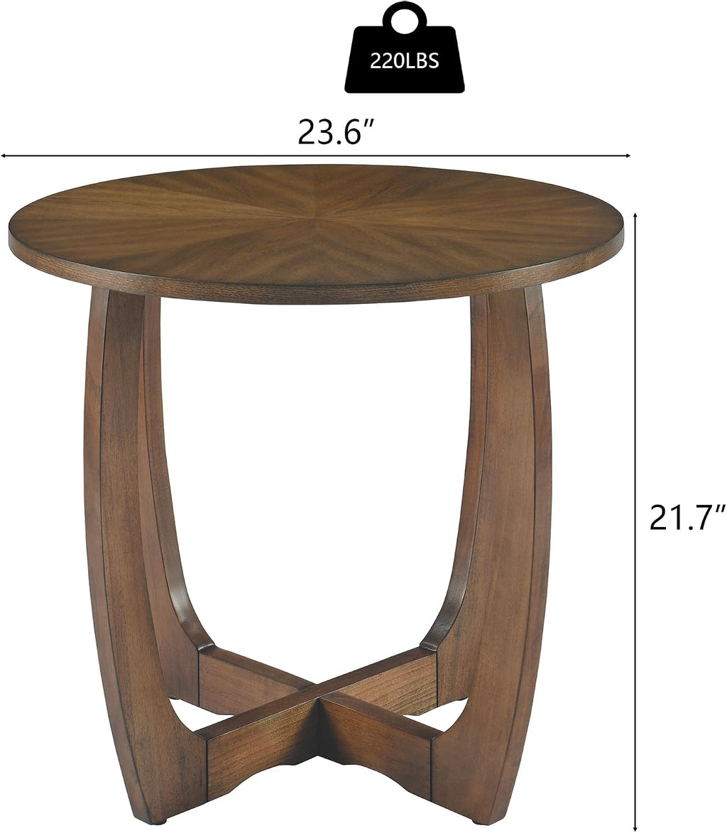 Solid Wood Round End Table with Splicing Top, Farmhouse Sofa Side Table, Beside Corner Table, Large Telephone Table for Living Room, Bedroom, 23.6' Dia x 21.7'H , Easy Assembly, Rustic Brown CJZ3223