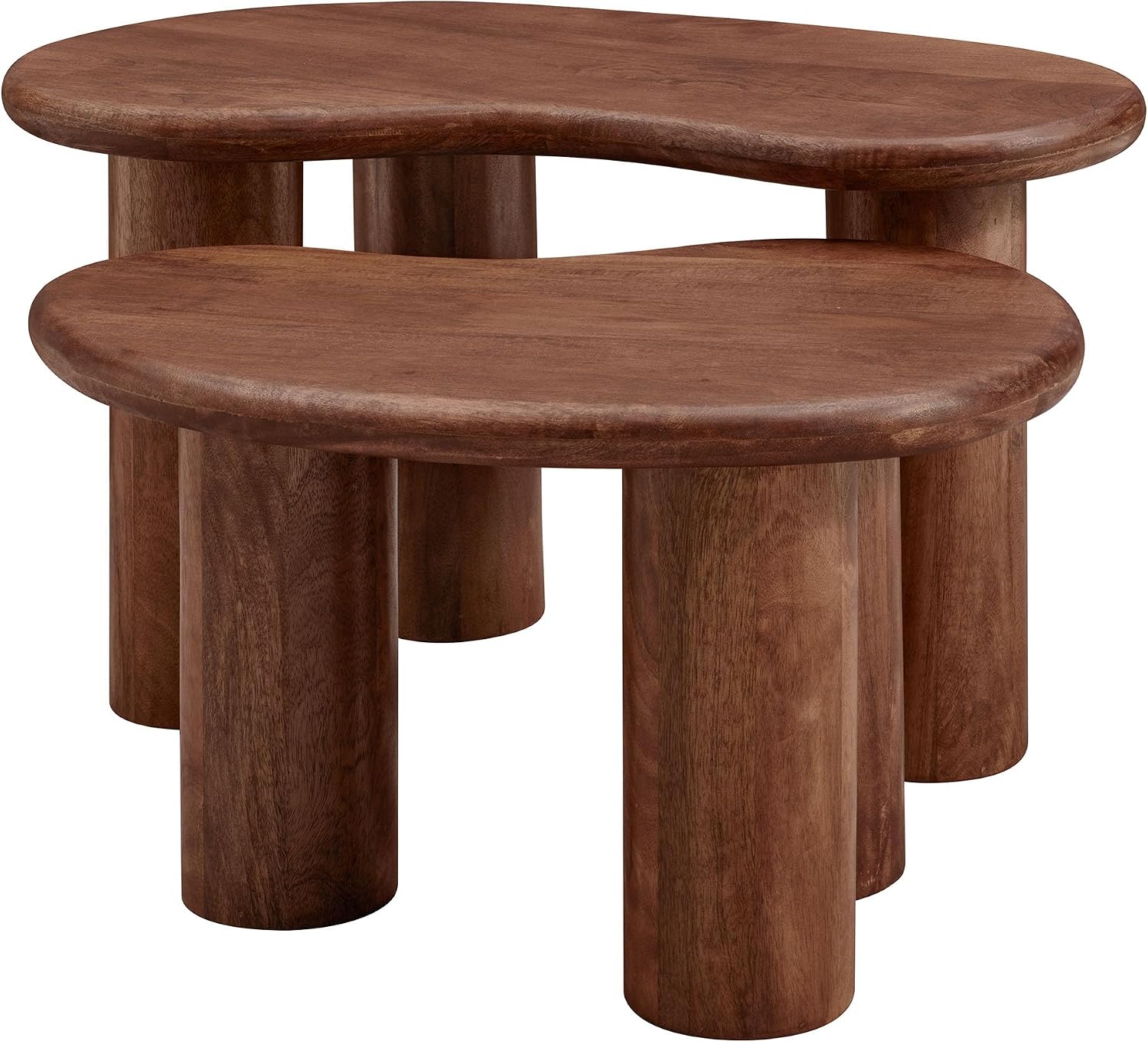 Modway Hackney Mango Wood Nesting Coffee Table Set in Walnut - 2 Piece Kidney-Shaped Wood Coffee Table for Living Room