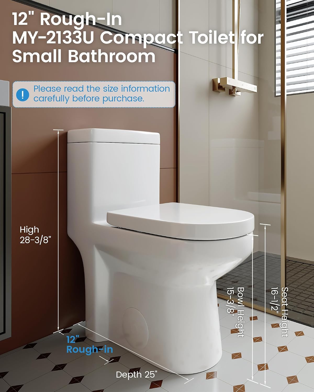 Compact One Piece Toilet Matte Black, Space-Saving Powerful Dual Flush Round Small Toilet for Bathrooms, Average 1.28 GPF, Skirted Design Upgraded UF Quiet & Soft Close Seat (12' Rough-in Toilet)