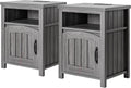 Farmhouse Nightstand with Charging Station Set of 2, 18' End Table with Adjustable Storage Shelf, Rustic Wood Sofa Side Table with Door for Living Room, Bedroom, Dark Gray