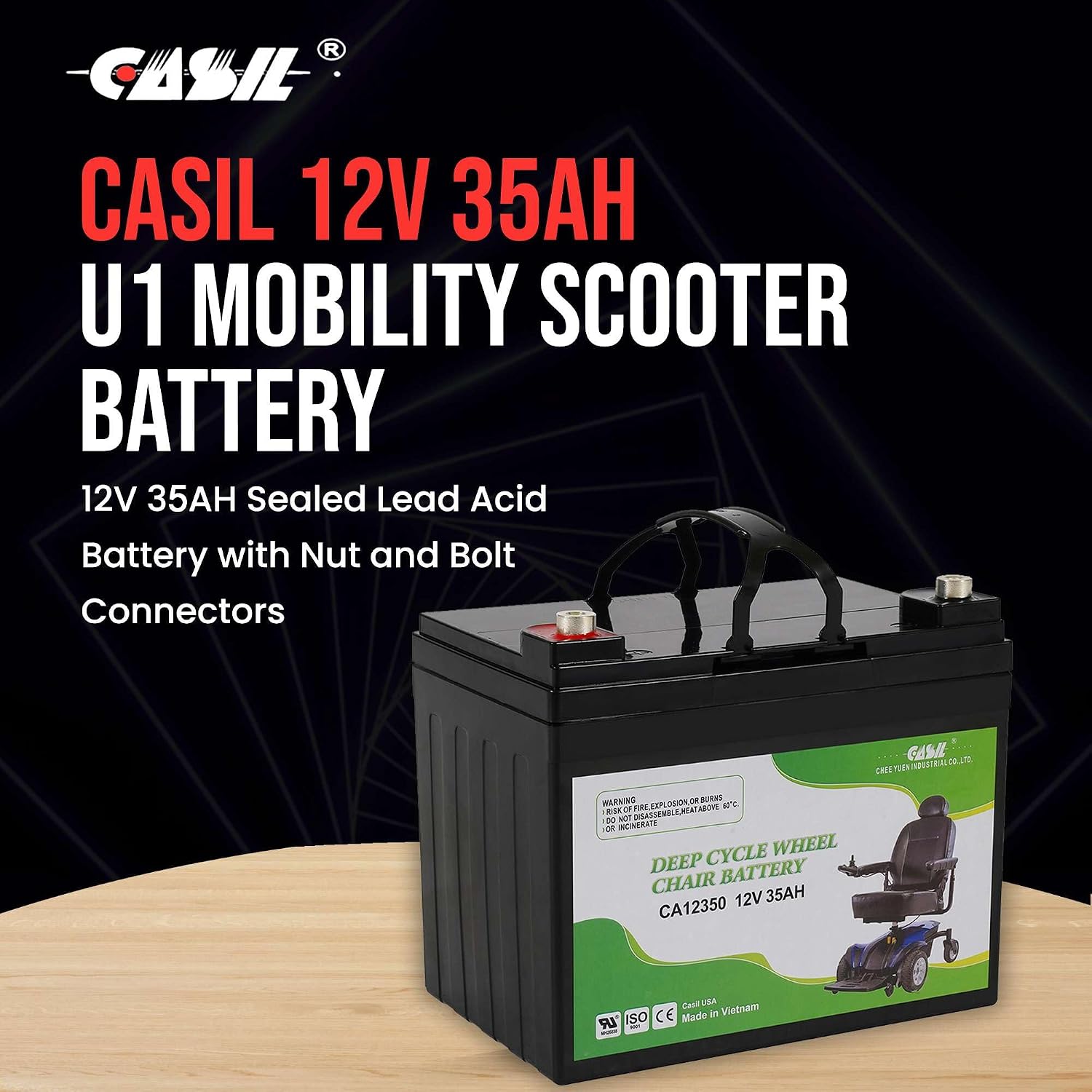 Casil 2-Pack 12V 35Ah AGM Deep Cycle Battery – U1 Mobility Scooter & Wheelchair Replacement for Jazzy Power Chairs, Pride Go-Go, Select 6