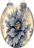 Elongated Toilet Seat Abstract artistic flowers branches gold canvas Brush Oil Resin Toilet Seat Slow Quiet Close with Quick-Release Hinges Toilet Seat with Cover Easy to Clean Install