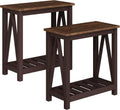 ChooChoo Farmhouse End Table, Rustic Vintage Narrow End Side Table with Storage Shelf for Small Spaces, Nightstand Sofa Table for Living Room, Bedroom Espresso 2 Pack