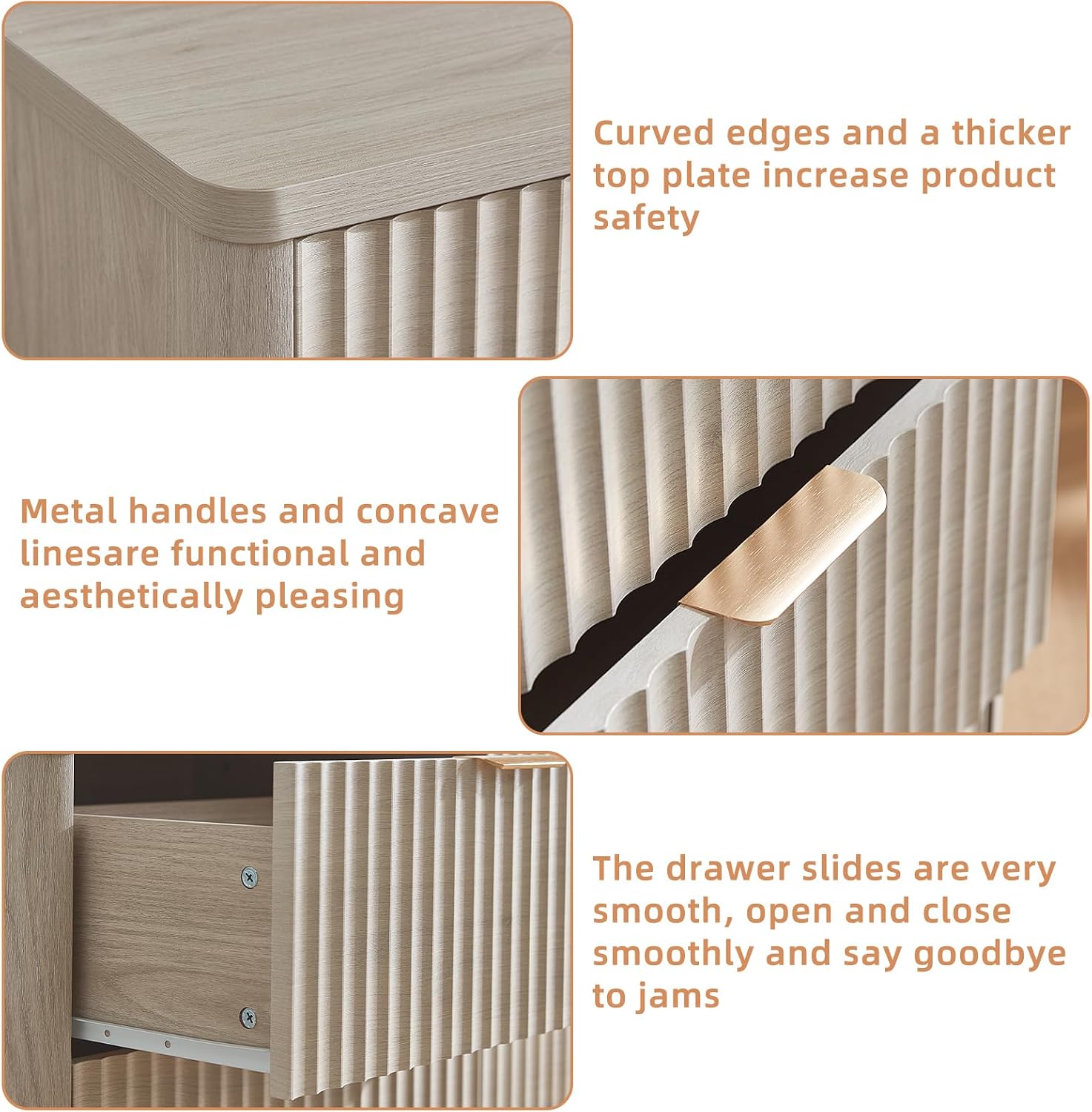 LEYAOYAO Fluted 6 Drawers Dresser Set of 2, 48' Wide Modern Chest of Drawers with Metal Handle, Light Grey Curved Profile Dresser TV Stand, Wooden Drawer Organizer for Bedroom, Living Room, Hallway