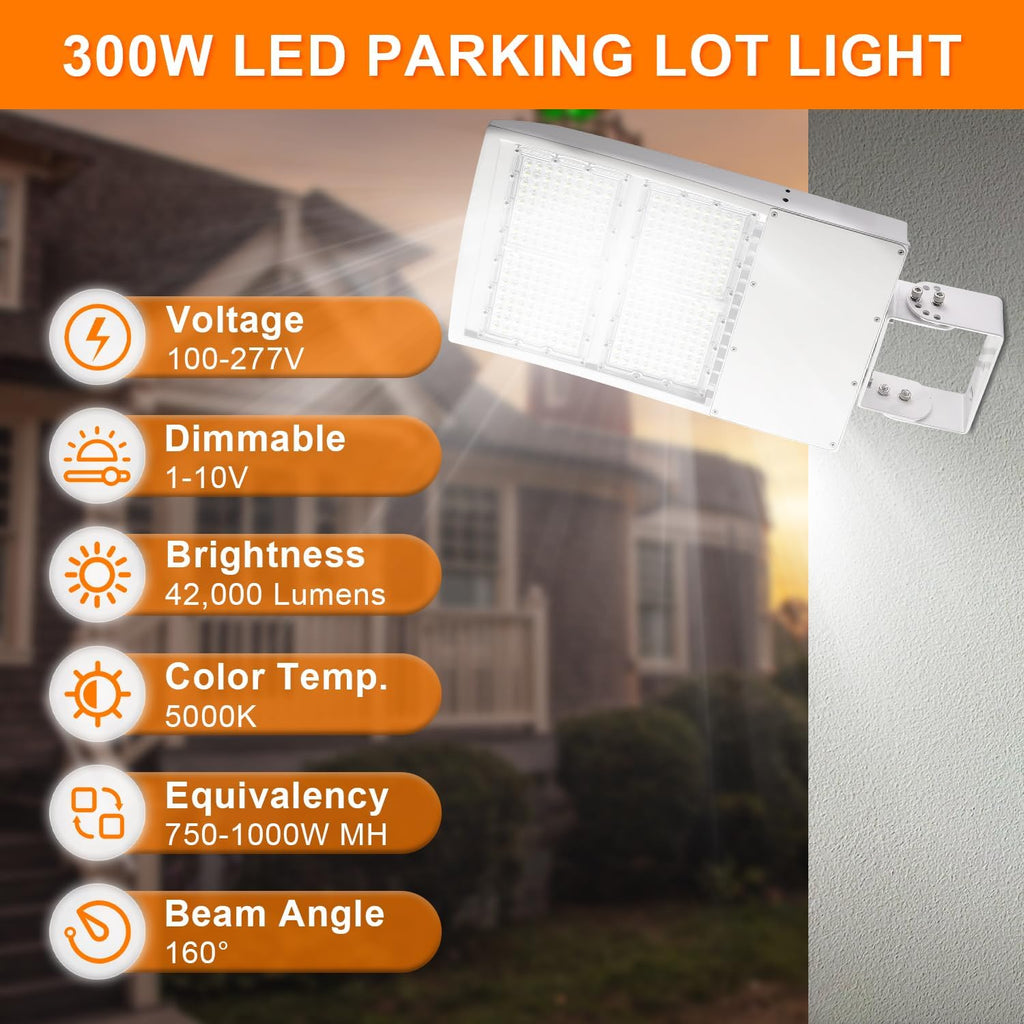 150W White LED Parking Lot Light, 21000LM LED Shoebox Area Light [500W MH/HPS Equiv.], 5000K Dimmable Outdoor Street Lighting Fixture with Surge Protection Built-in, IP65 AC100-277V UL Listed