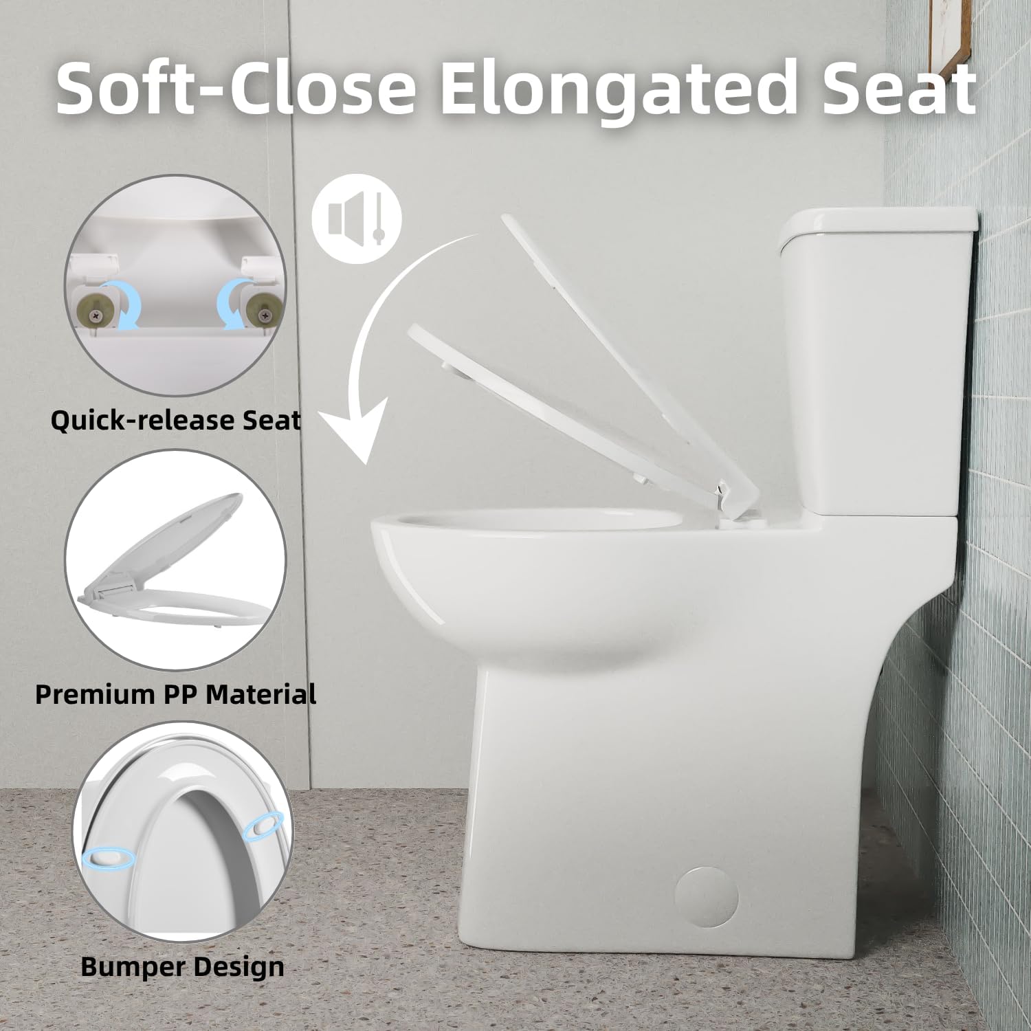 21 Inch Tall Toilet With Skirted Design, Los Flexi Two Piece Extra High Toilet for Tall Height & Seniors, 1.1/1.28 GPF Dual Flush, Powerful Siphon Jet, Quick Install and Soft-Close Seat, 12'' Rough-In