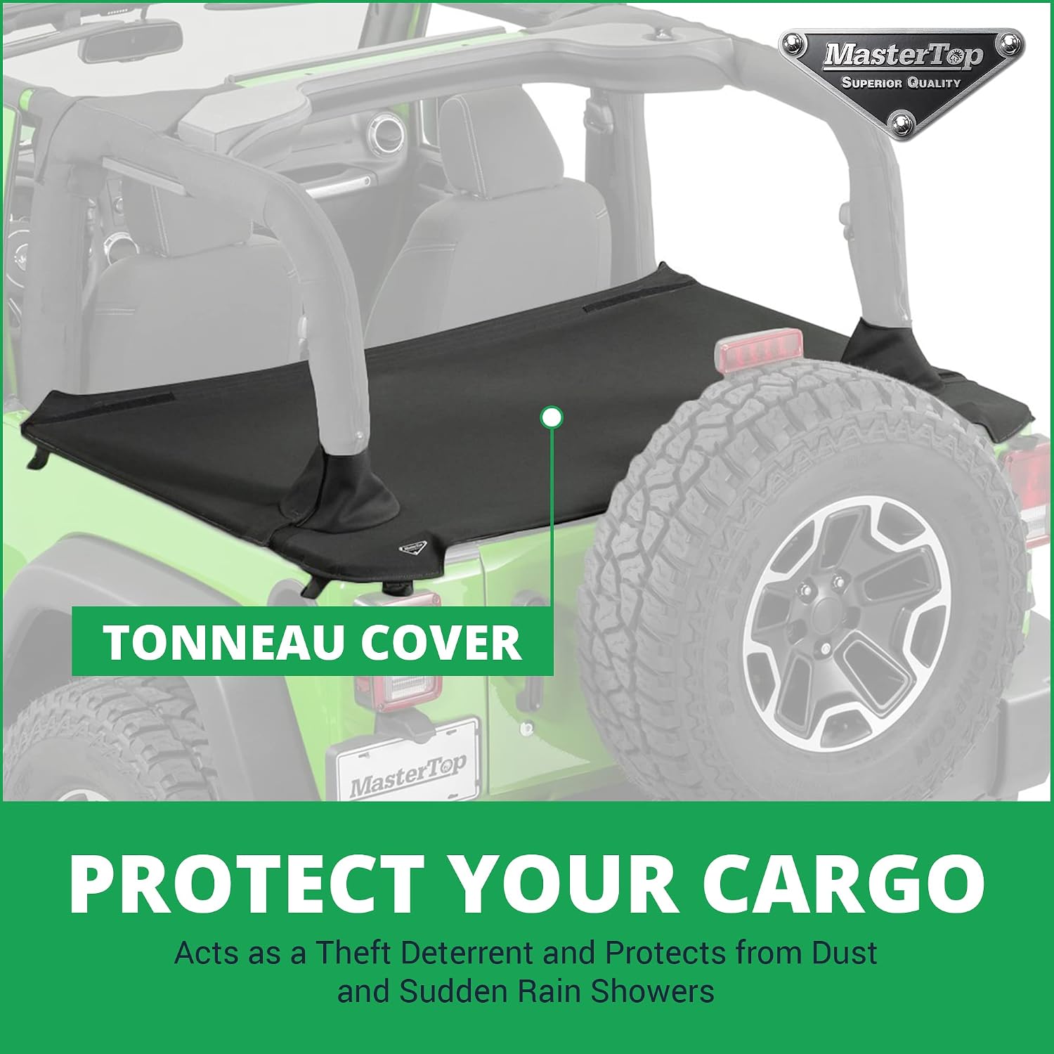 MasterTop 3-Piece Ultimate Summer Soft Top Combo - Bimini Soft Top, Wind Stopper Cab Curtain, and Tonneau Deck Cargo Cover - Fits Jeep Wrangler JK 2-Door 2007-2009 - Black MasterTwill