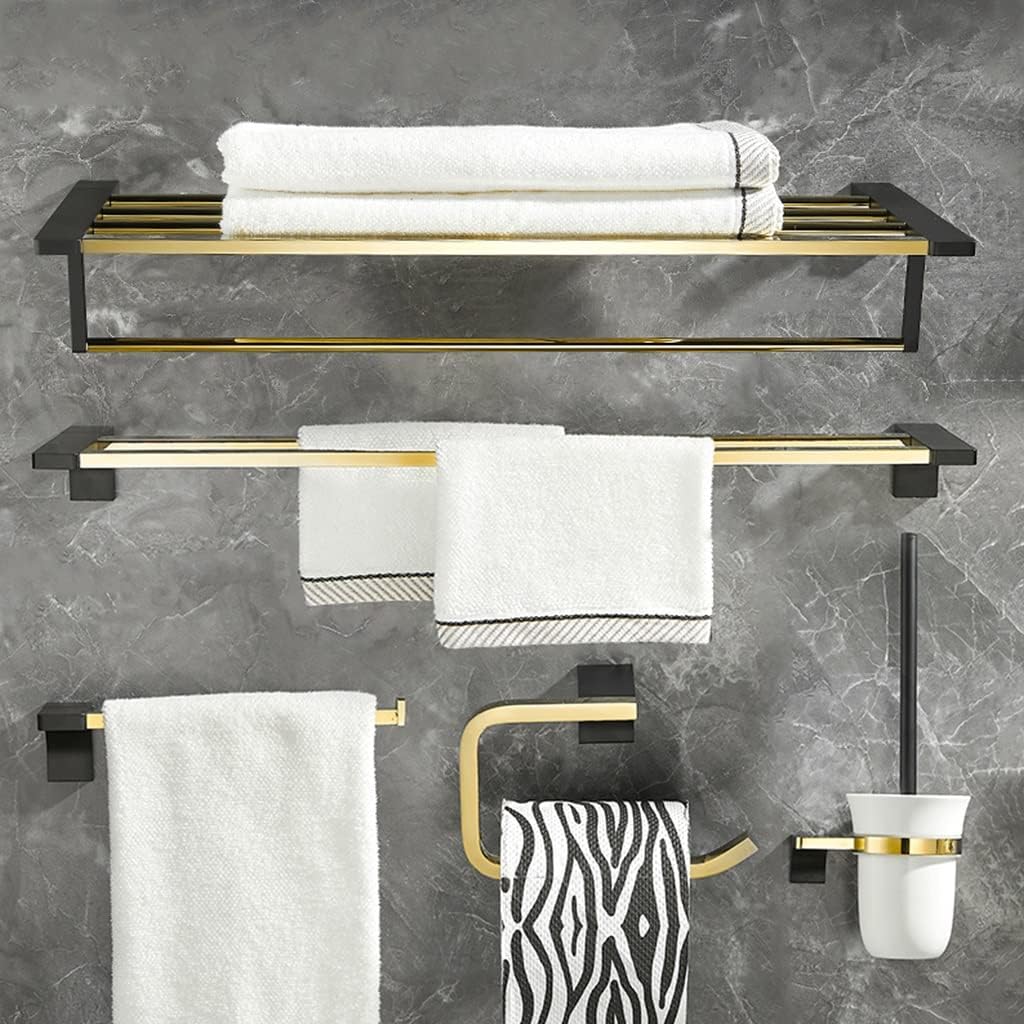LSLYTQ Bath Towel Bar, Black Gold Bathroom Copper Towel Holder, All Mounted Multifunctional Towel Rack Rail