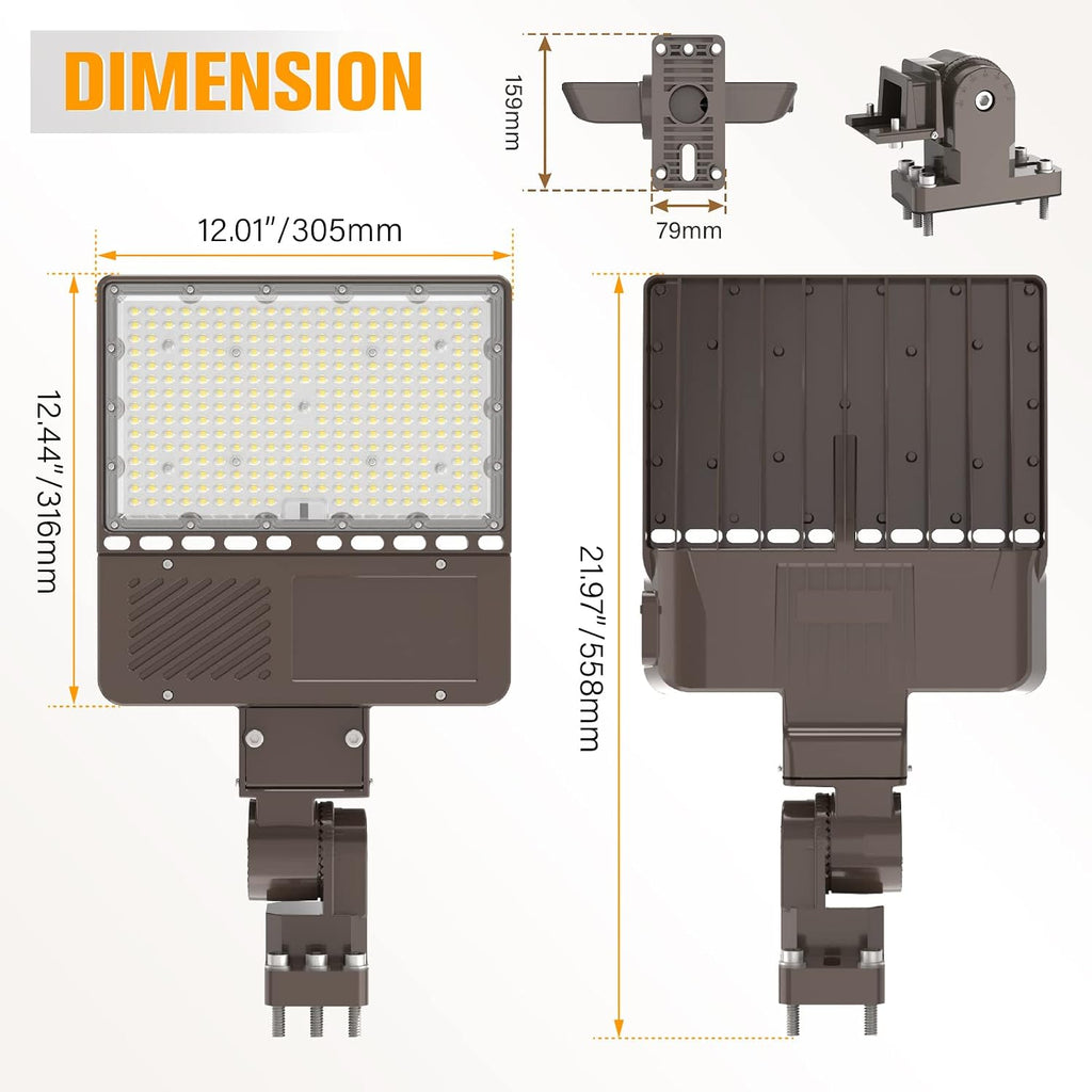 200W LED Parking Lot Light, 28,000 LM 5000K LED Parking Lot Dusk to Dawn Outdoor Lighting, LED Street Pole Light Arm Mount, IP65 Commercial Area Flood Security Light for Stadium Sport, 100-277V