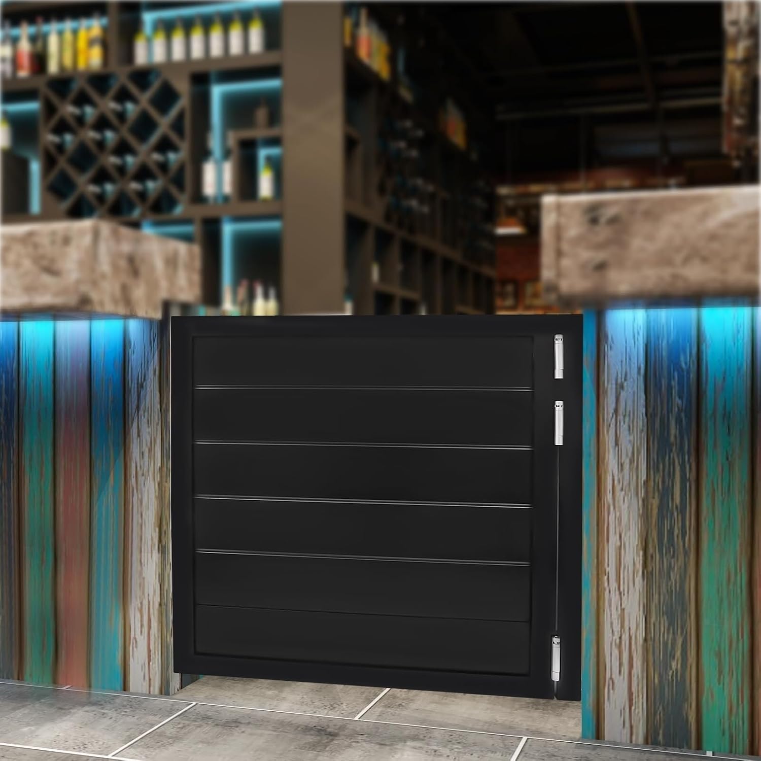 Swinging Doors, Solid Wood Saloon Half Door, Interior Cafe Door for Hallway Kitchen Bar Pub Entrance Partition, Single Dutch Doors with 3 Spring Hinges(Black,35.4x35.4in)