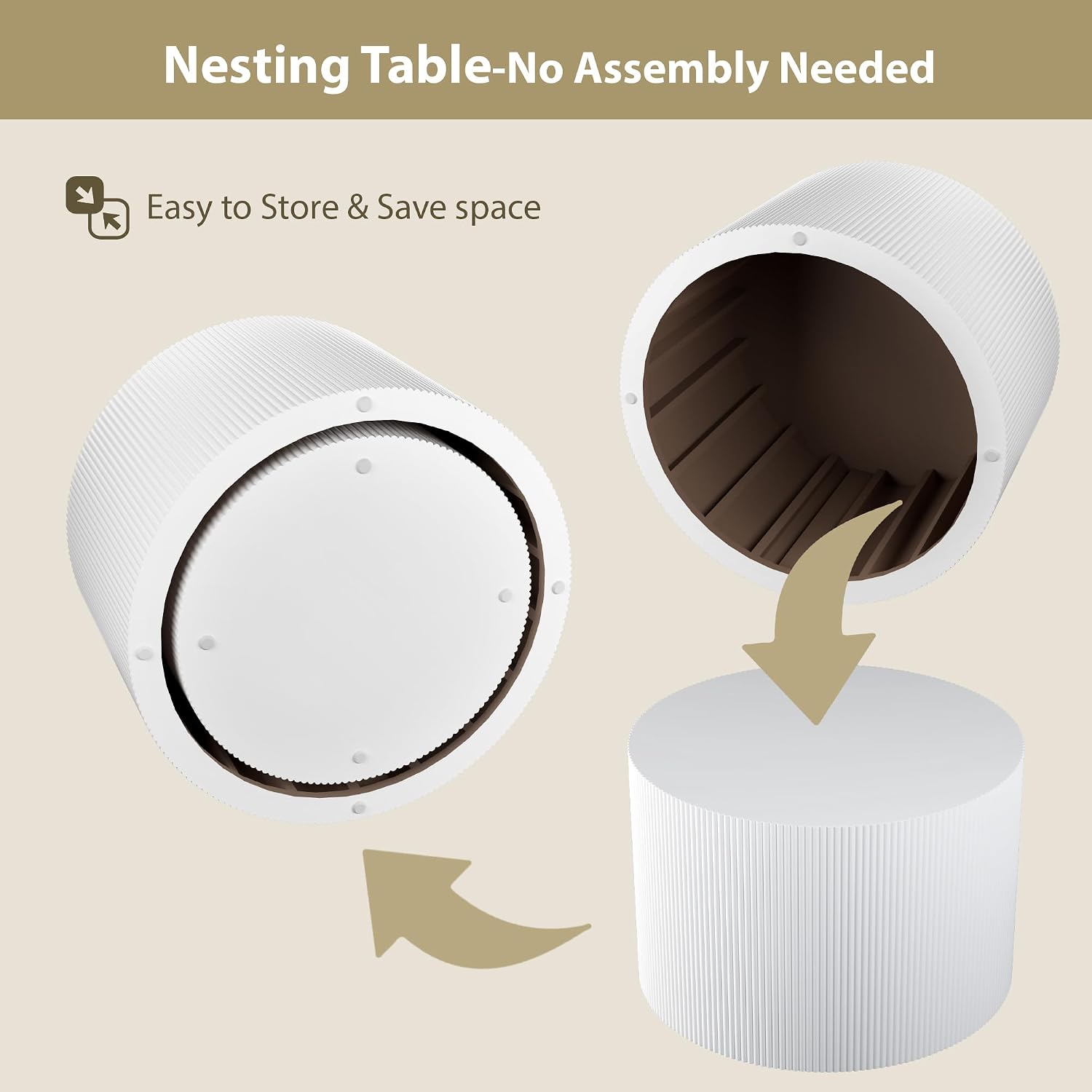 Otterease Round Coffee Table Set of 2, Modern Wooden White Nesting Tables for Living Room, No Assembly Required Circle Side Tables Set Accent End Table for Bedroom, Balcony