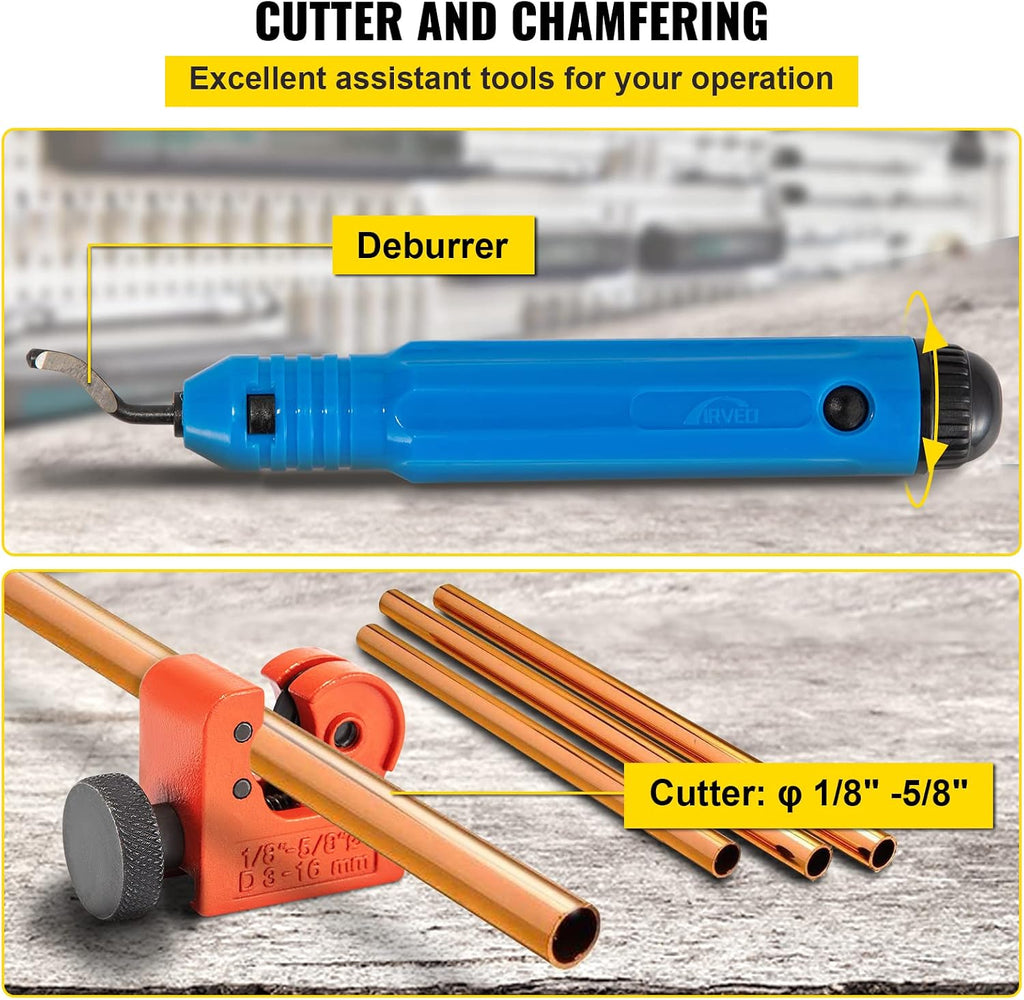 VEVOR Hydraulic Flaring Tool Kit, 45° Double Flaring Tool, Brake Repair Brake Flaring Tools for 3/16'-1/2', Brake Flare Tool with Tube Cutter and Deburrer, 32 PCS Tube Flaring Tools for Copper Lines