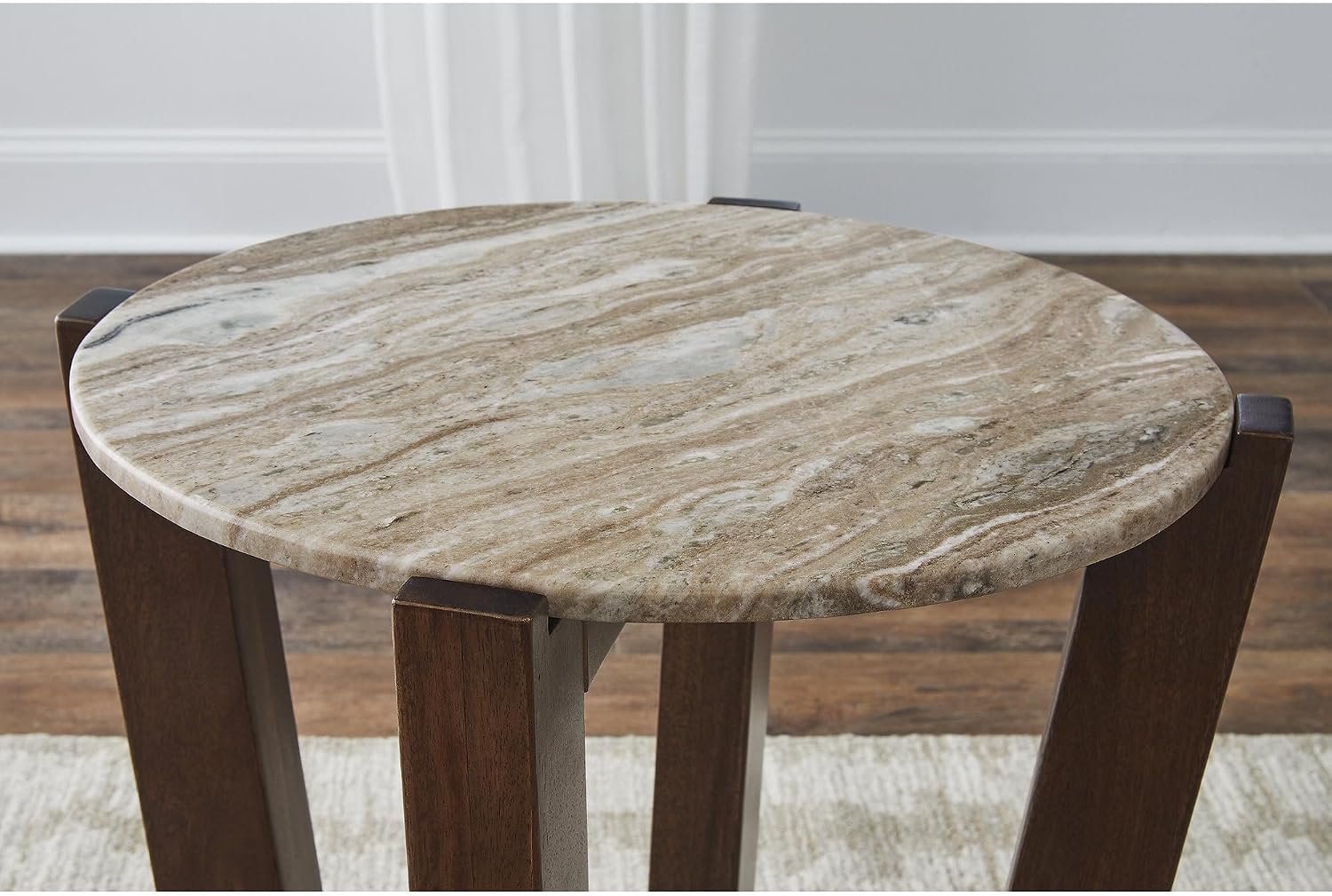 Signature Design by Ashley Tanidore Casual Marble Tabletop End Table with Cross Legs, Light Brown & Dark Brown