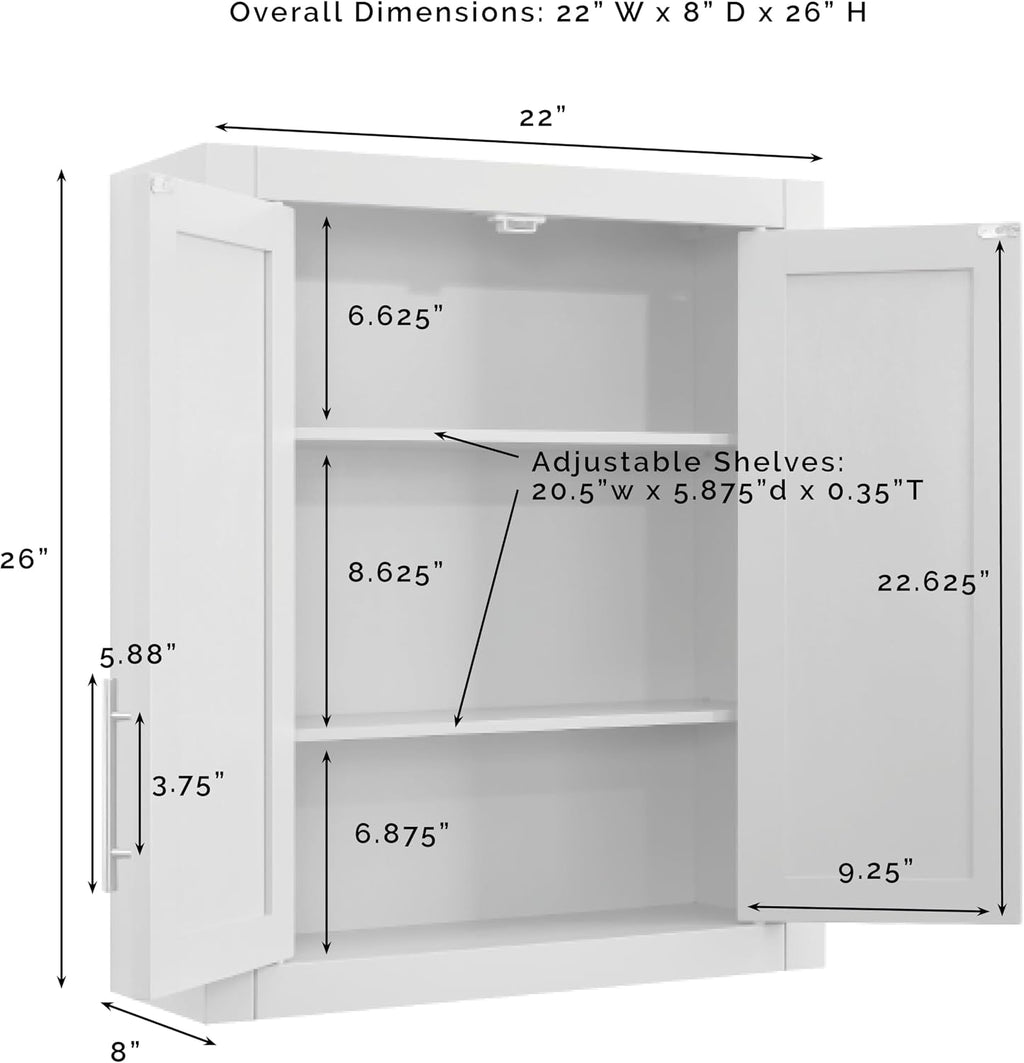 Crosley Furniture Savannah 2-Piece Wall Storage Cabinet, Cabinets for Laundry, Bathroom, Kitchen, White