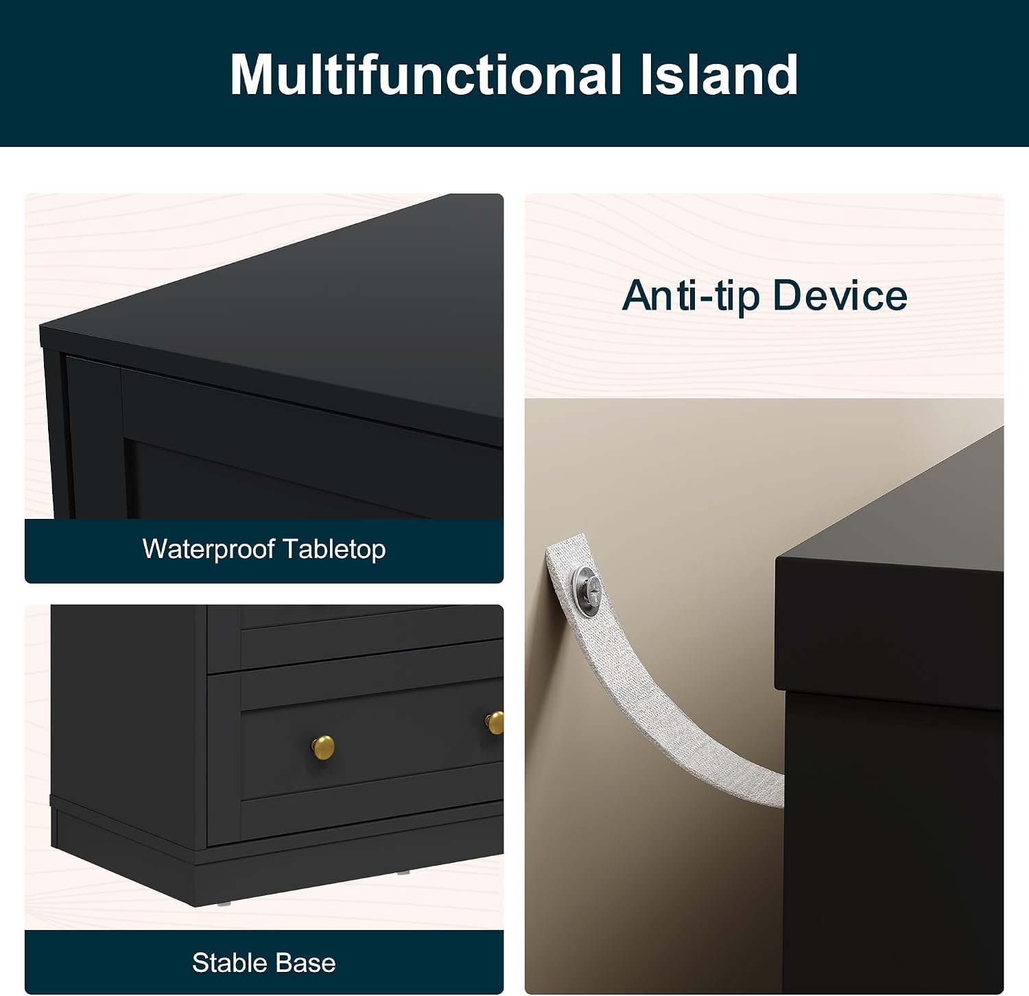 RoyalCraft Black Nightstand Set of 2, Night Stand with 3 Drawers Storage, Modern Bedside Table, End Table for Bedroom, Hallway, Closet