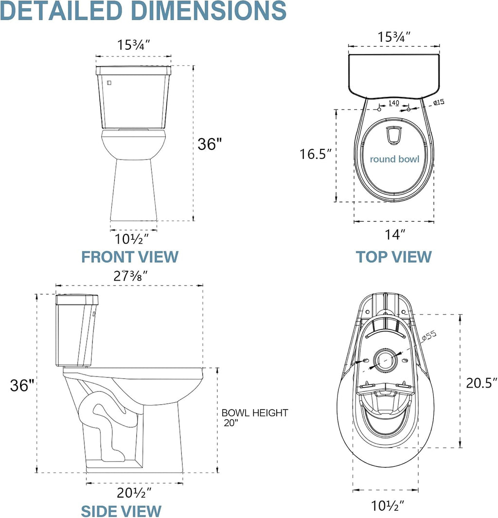21 Inch Compact Extra Tall Toilet for Seniors 1.28 GPF Single Flush Bone | Round High Toilet for Small Bathroom Space, Comfort Bowl Height 20', 12' Rough In
