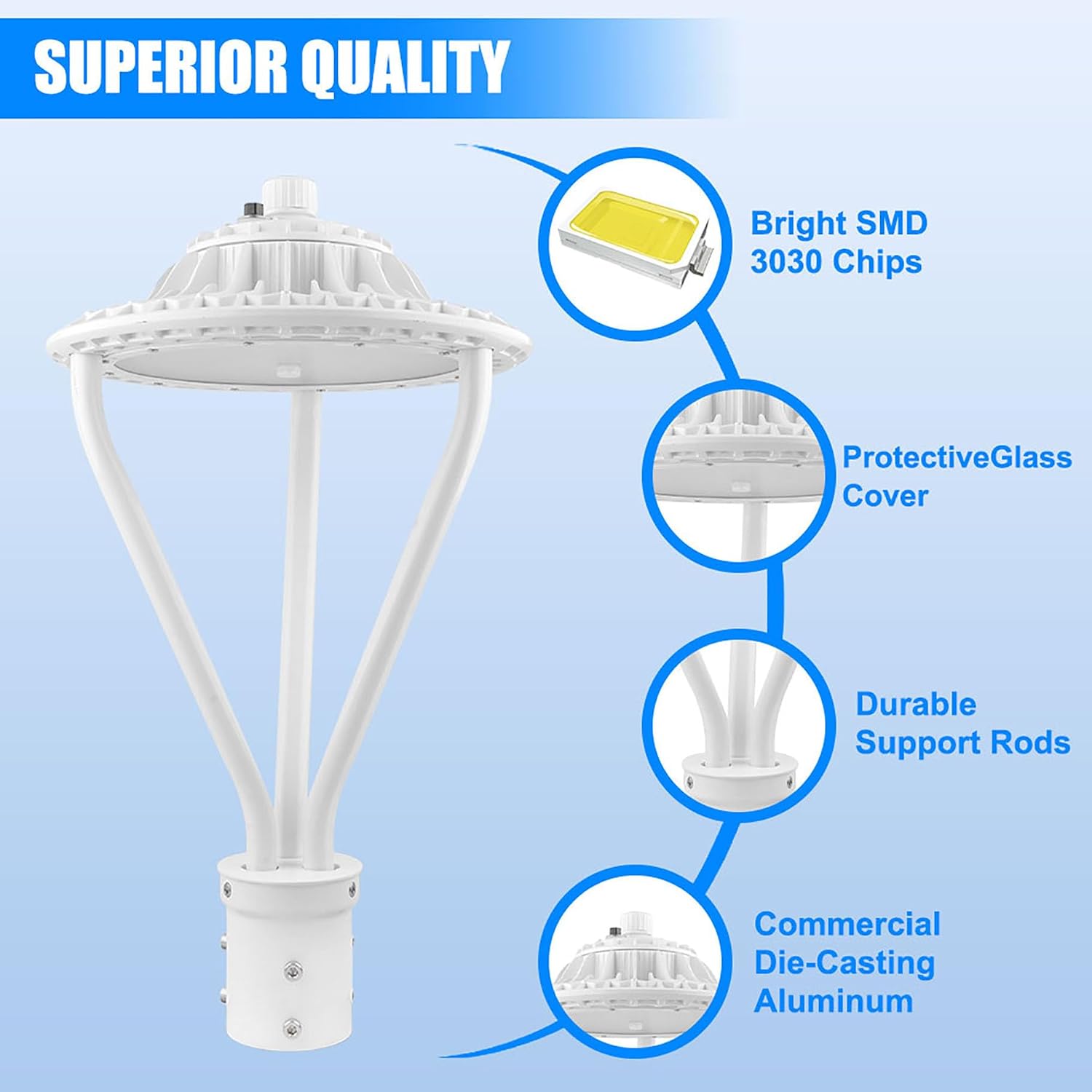 LED Post Top Light 30/50/75W Adjustable 9750 LM 3000/4000/5000K LED Circular Area Light Outdoor Pole Lights with Photocell, IP67 Parking Lot Lights Fixture Commercial Lighting, 100-277V ETL&DLC Listed
