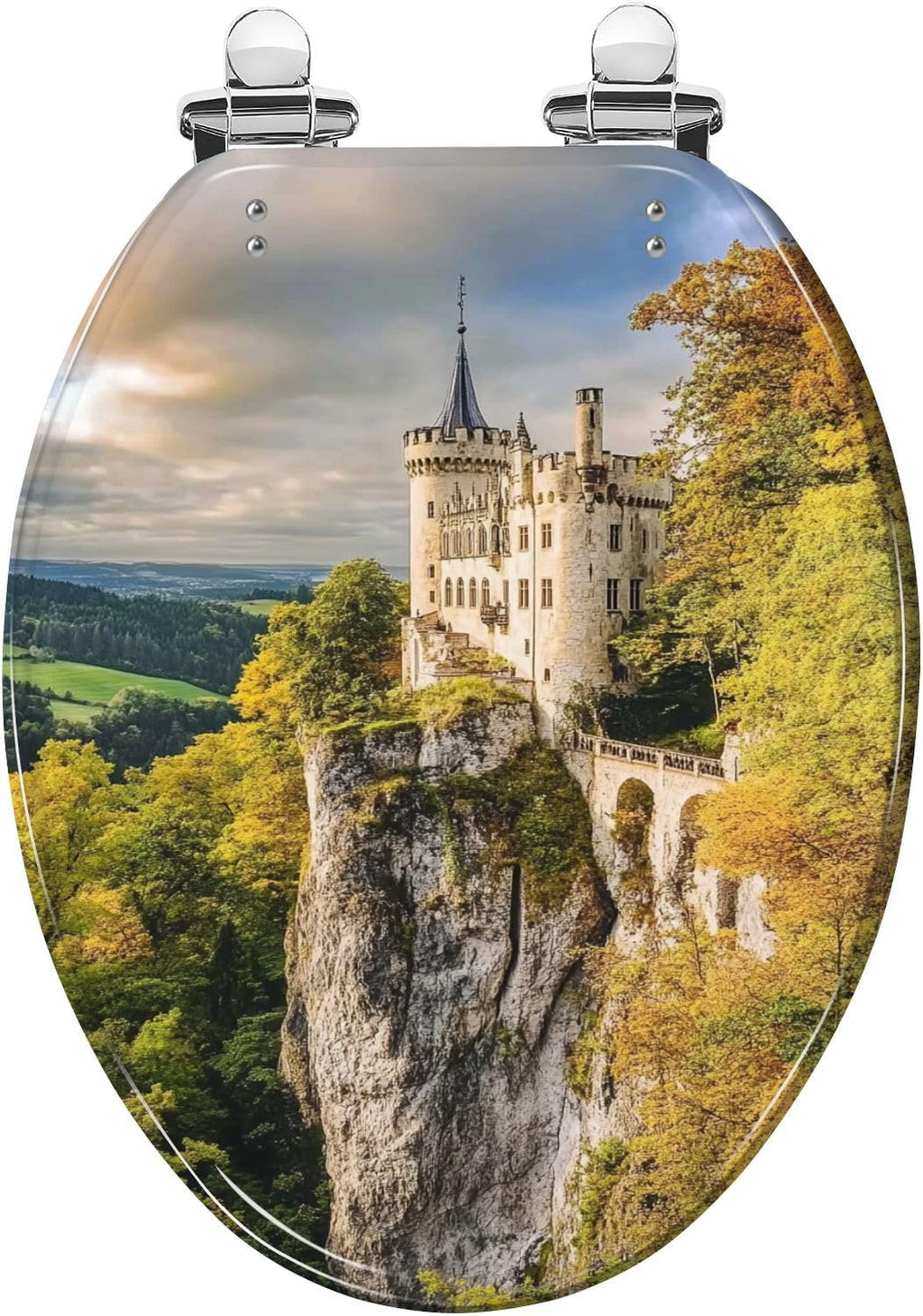Elongated Toilet Seat Lichtenstein Castle Resin Toilet Seat Slow Quiet Close Lid with Quick-Release Hinges Cover Bumpers Easy to Clean Install