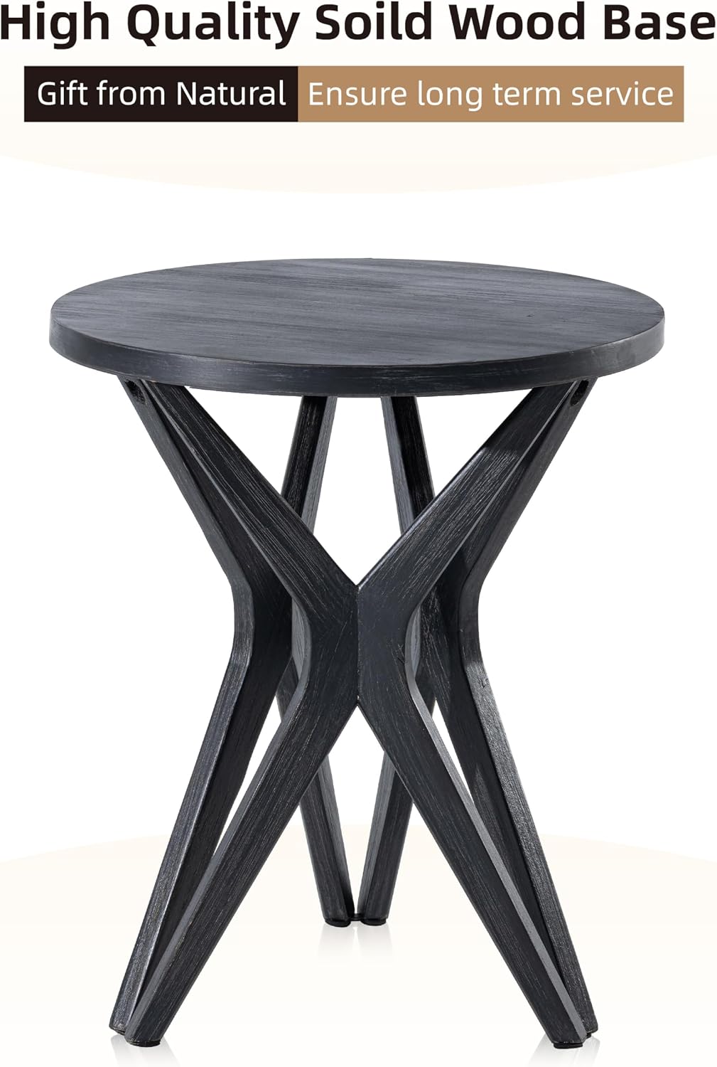 Pedestal Farmhouse End Table Set of 2, Distressed Top with Tripod Base Bedside Table for Living Room, Modern, Boho Decor, Round (2-Pack, Distressed Black)