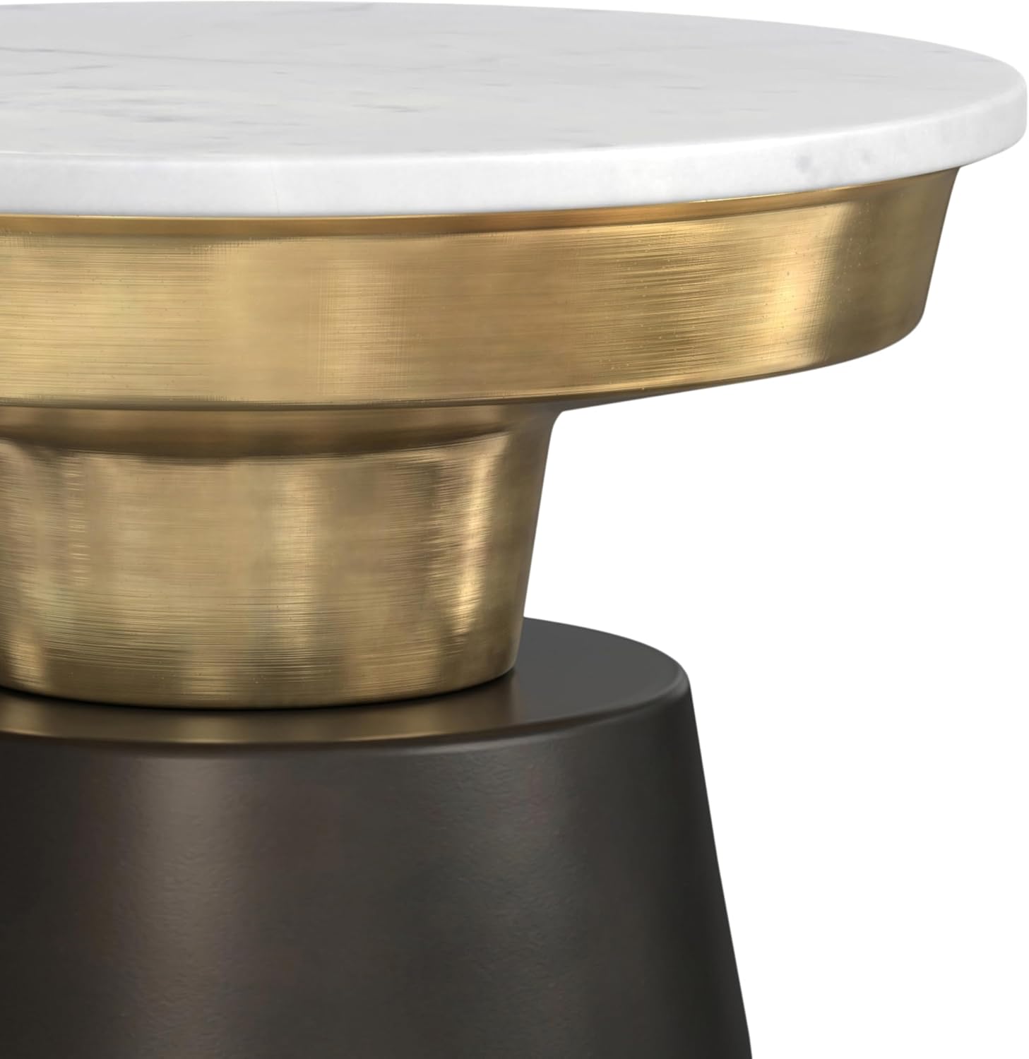 SIMPLIHOME Jaxine End Table - 16 inch Wide Metal Round Accent Table with White Marble Top and Black and Gold Base, Contemporary Nightstand or Lamp Stand for Living Room or Bedroom, Assembled