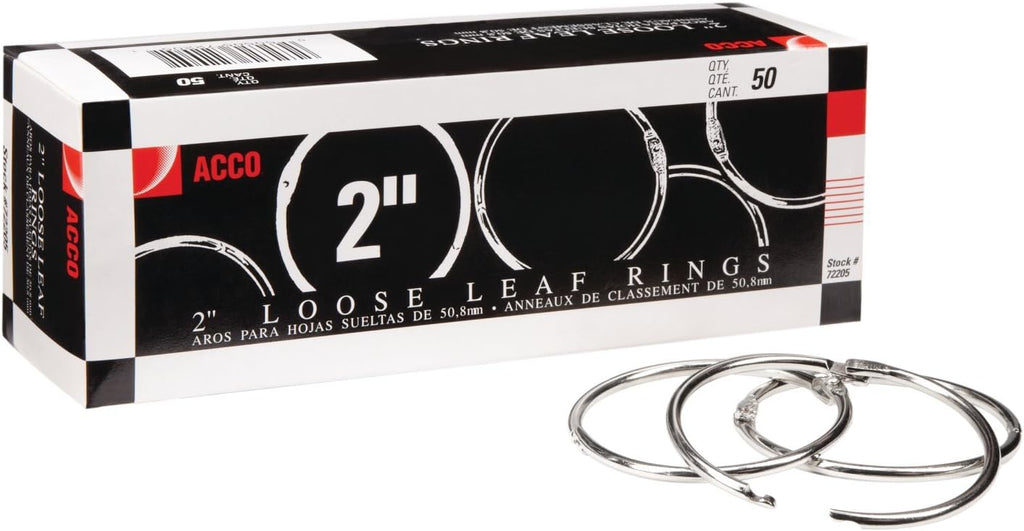 ACCO Loose Leaf Binder Rings, 2', Silver, 50 Rings/Box (A7072205CS) (Pack Of 30)