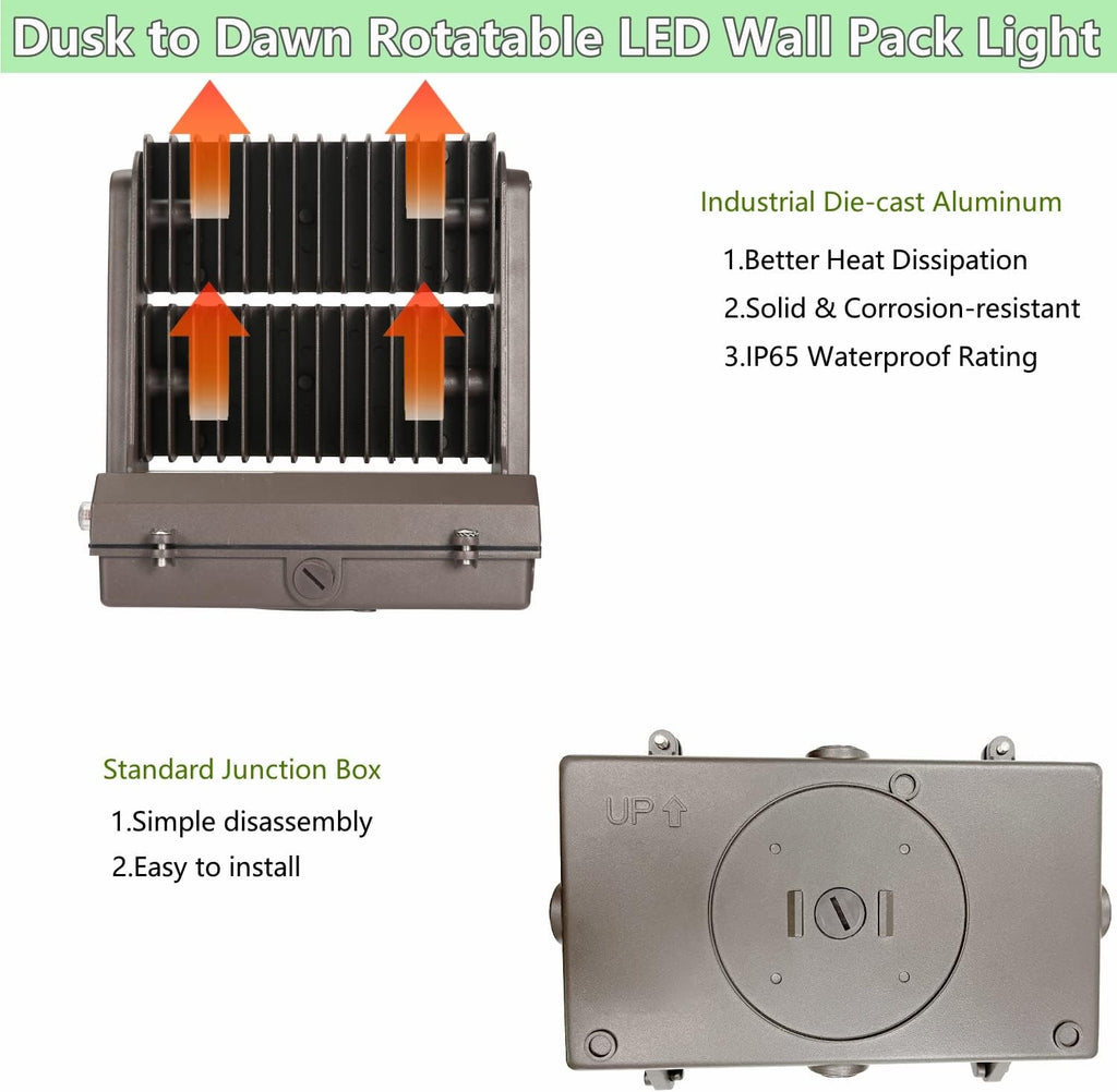 Dusk to Dawn100W Rotatable LED Wall Pack Light, 5000K 14000LM 400-600W HPS/HID Equiv, ETL Adjustable Head Outdoor LED Wallpack Lighting Fixture for Area Light, Parking Garages,Warehouse,Entrance
